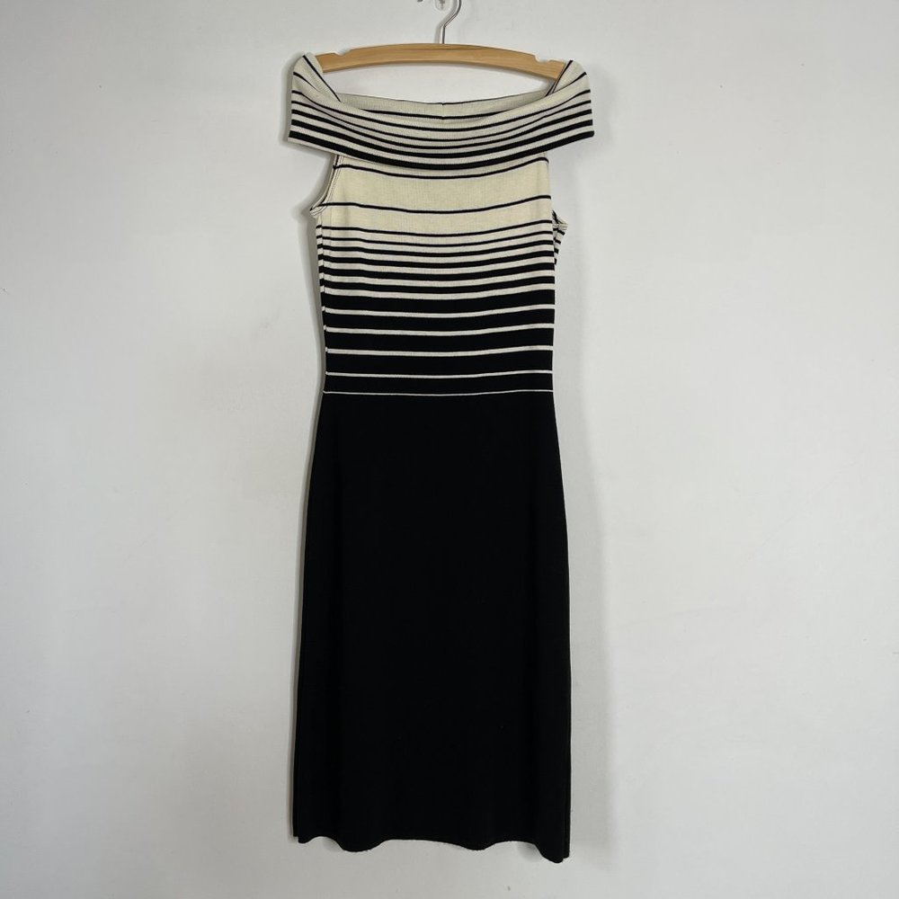 90s Vintage Fredericks Of Hollywood Striped Off The Shoulder Fitted Dress Size M